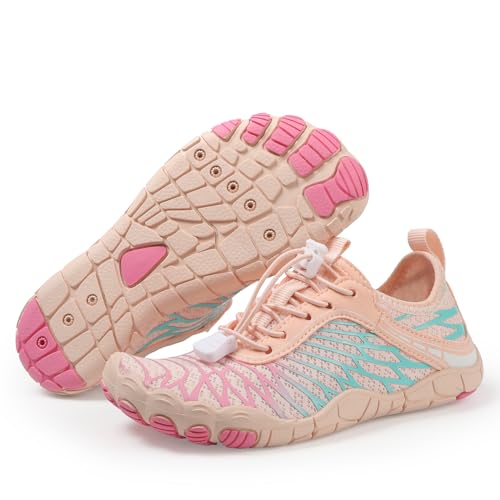 AONEGOLD Barfußschuhe Kinder Leicht Weich Badeschuhe Junge Mädchen Atmungsaktiv rutschfest Wasserschuhe Strandschuhe Schnell Trocknend Aquaschuhe Sportschuhe (Orange,27EU) von AONEGOLD