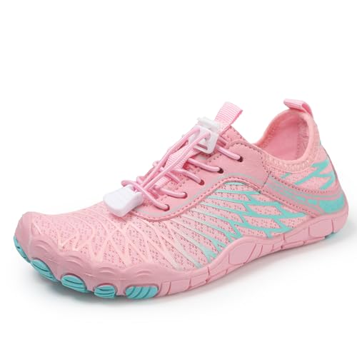 AONEGOLD Barfußschuhe Kinder Wasserschuhe Junge Mädchen Badeschuhe Schnell Trocknend Schwimmschuhe Leichte Atmungsaktiv Strandschuhe rutschfest Aquaschuhe(Rosa,27 EU) von AONEGOLD