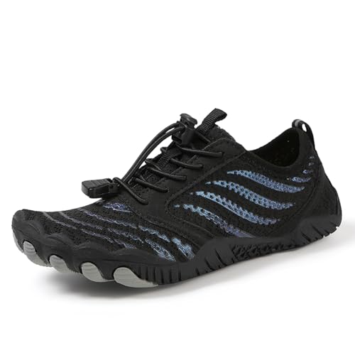 AONEGOLD Barfußschuhe Kinder Wasserschuhe Junge Mädchen Badeschuhe Schnell Trocknend Schwimmschuhe Leichte Atmungsaktiv Strandschuhe rutschfest Aquaschuhe(Schwarz,32 EU) von AONEGOLD