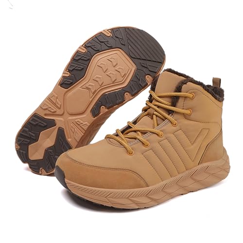 AONEGOLD Barfußschuhe Winter Damen Herren Gefüttert Warm Winterstiefel Wasserdicht rutschfest Schneestiefel Outdoor Trekking Bequem Winterschuhe (Kamel,41 EU) von AONEGOLD
