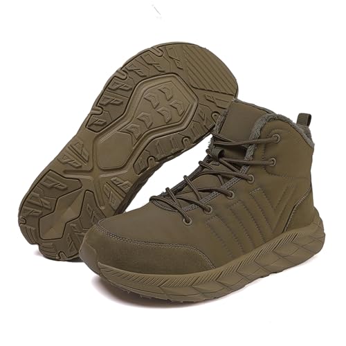 AONEGOLD Barfußschuhe Winter Damen Herren Gefüttert Warm Winterstiefel Wasserdicht rutschfest Schneestiefel Outdoor Trekking Bequem Winterschuhe (Olivgrün,39 EU) von AONEGOLD