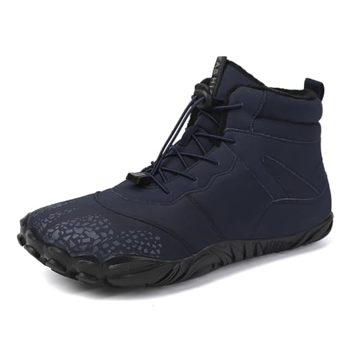 AONEGOLD Barfußschuhe Winter Damen Herren Traillaufschuhe Warm Gefüttert Winterschuhe Outdoor rutschfeste Wasserdicht Barfussschuhe(Blau,Größe 36) von AONEGOLD