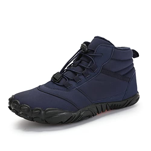 AONEGOLD Barfußschuhe Winter Damen Herren Traillaufschuhe Warm Gefüttert Winterschuhe Outdoor rutschfeste Wasserdicht Barfussschuhe(Blau,Größe 37) von AONEGOLD