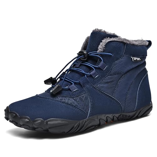 AONEGOLD Barfußschuhe Winter Damen Herren Traillaufschuhe Warm Gefüttert Winterschuhe Outdoor rutschfeste Wasserdicht Barfussschuhe(Blau,Größe 37) von AONEGOLD