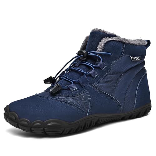 AONEGOLD Barfußschuhe Winter Damen Herren Traillaufschuhe Warm Gefüttert Winterschuhe Outdoor rutschfeste Wasserdicht Barfussschuhe(Blau 8688,Größe 46) von AONEGOLD
