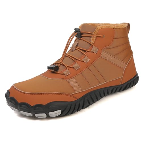 AONEGOLD Barfußschuhe Winter Damen Herren Traillaufschuhe Warm Gefüttert Winterschuhe Outdoor rutschfeste Wasserdicht Barfussschuhe(Braun 8820,Größe 42) von AONEGOLD