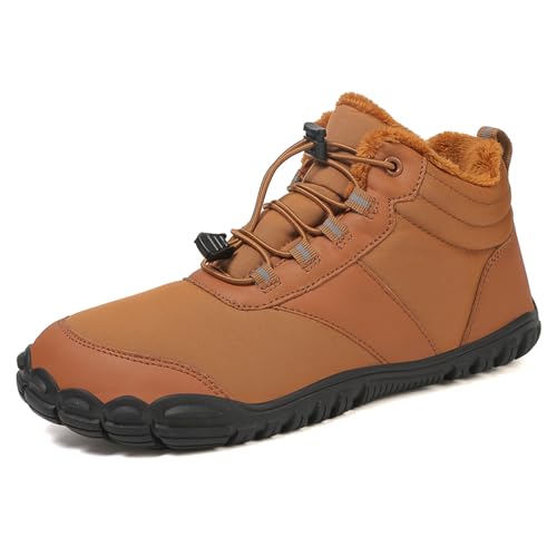 AONEGOLD Barfußschuhe Winter Damen Herren Traillaufschuhe Warm Gefüttert Winterschuhe Outdoor rutschfeste Wasserdicht Barfussschuhe(Braun A908,Größe 41) von AONEGOLD