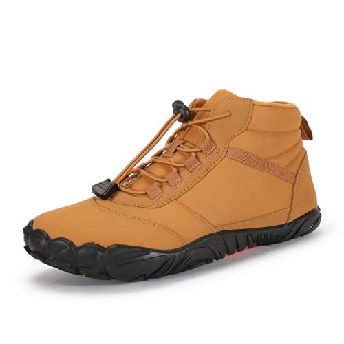 AONEGOLD Barfußschuhe Winter Damen Herren Traillaufschuhe Warm Gefüttert Winterschuhe Outdoor rutschfeste Wasserdicht Barfussschuhe(Gelb,Größe 36) von AONEGOLD