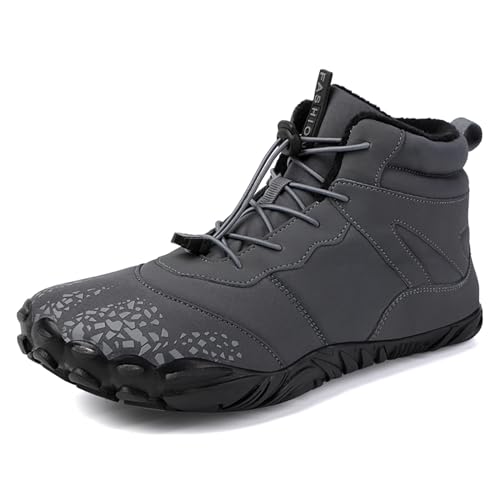 AONEGOLD Barfußschuhe Winter Damen Herren Traillaufschuhe Warm Gefüttert Winterschuhe Outdoor rutschfeste Wasserdicht Barfussschuhe(Grau,Größe 41) von AONEGOLD