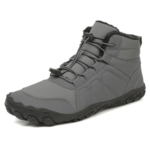 AONEGOLD Barfußschuhe Winter Damen Herren Traillaufschuhe Warm Gefüttert Winterschuhe Outdoor rutschfeste Wasserdicht Barfussschuhe(Grau 708,Größe 43) von AONEGOLD