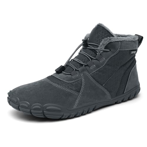 AONEGOLD Barfußschuhe Winter Damen Herren Traillaufschuhe Warm Gefüttert Winterschuhe Outdoor rutschfeste Wasserdicht Barfussschuhe(Grau 8688,Größe 46) von AONEGOLD