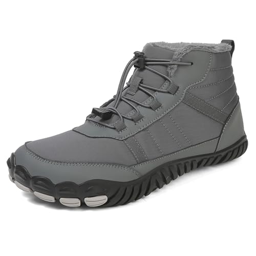 AONEGOLD Barfußschuhe Winter Damen Herren Traillaufschuhe Warm Gefüttert Winterschuhe Outdoor rutschfeste Wasserdicht Barfussschuhe(Grau 8820,Größe 42) von AONEGOLD