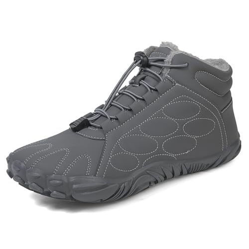 AONEGOLD Barfußschuhe Winter Damen Herren Traillaufschuhe Warm Gefüttert Winterschuhe Outdoor rutschfeste Wasserdicht Barfussschuhe(Grau YN06,Größe 41) von AONEGOLD