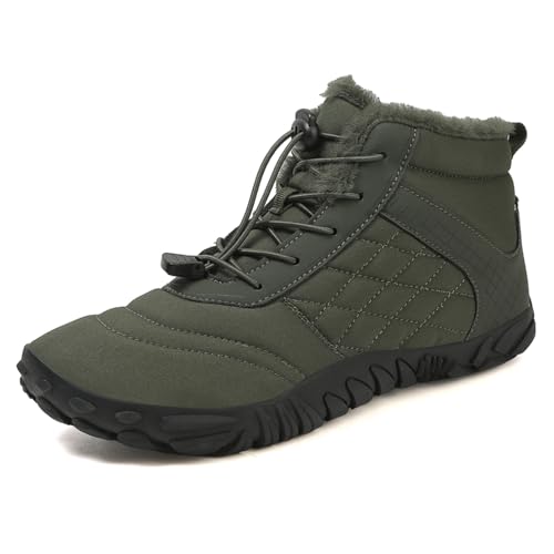 AONEGOLD Barfußschuhe Winter Damen Herren Traillaufschuhe Warm Gefüttert Winterschuhe Outdoor rutschfeste Wasserdicht Barfussschuhe(Grün A109,Größe 39) von AONEGOLD