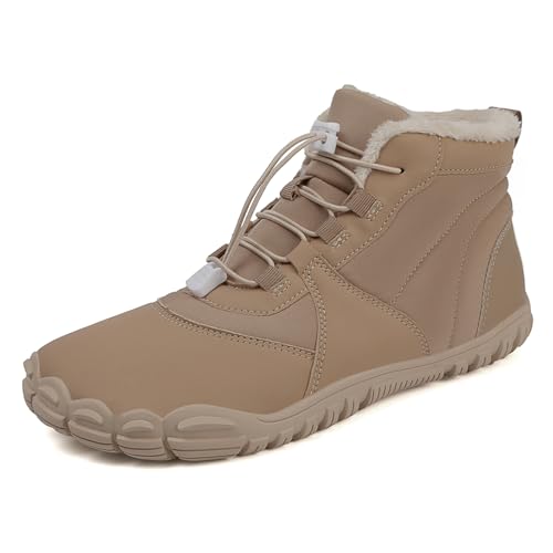AONEGOLD Barfußschuhe Winter Damen Herren Traillaufschuhe Warm Gefüttert Winterschuhe Outdoor rutschfeste Wasserdicht Barfussschuhe(Khaki 8688,Größe 41) von AONEGOLD