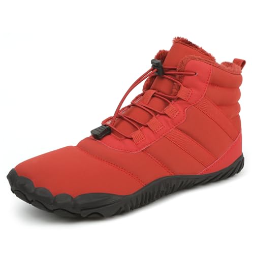 AONEGOLD Barfußschuhe Winter Damen Herren Traillaufschuhe Warm Gefüttert Winterschuhe Outdoor rutschfeste Wasserdicht Barfussschuhe(Rot A65,Größe 44) von AONEGOLD