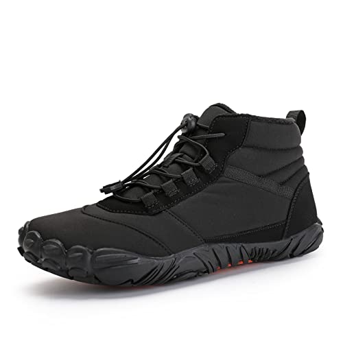 AONEGOLD Barfußschuhe Winter Damen Herren Traillaufschuhe Warm Gefüttert Winterschuhe Outdoor rutschfeste Wasserdicht Barfussschuhe(Schwarz,Größe 38) von AONEGOLD