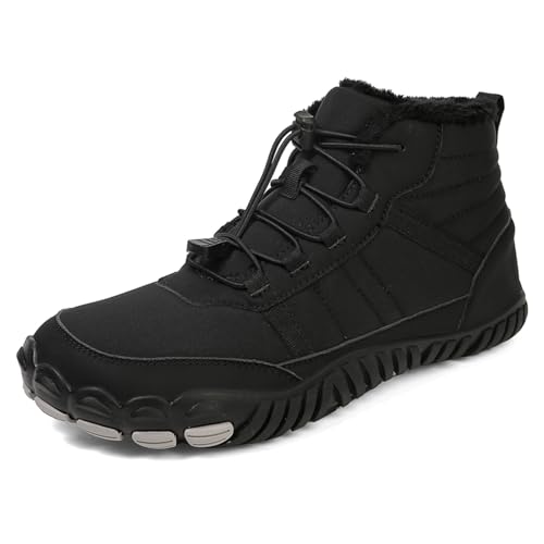 AONEGOLD Barfußschuhe Winter Damen Herren Traillaufschuhe Warm Gefüttert Winterschuhe Outdoor rutschfeste Wasserdicht Barfussschuhe(Schwarz 8820,Größe 40) von AONEGOLD