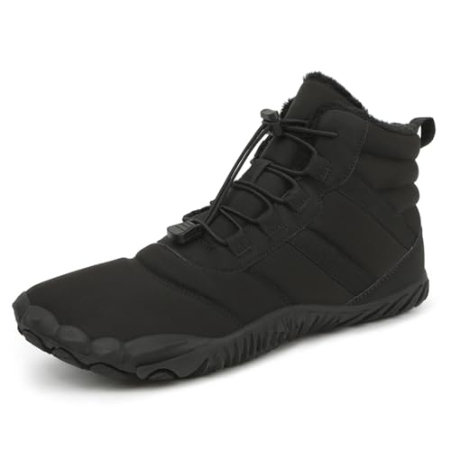 AONEGOLD Barfußschuhe Winter Damen Herren Traillaufschuhe Warm Gefüttert Winterschuhe Outdoor rutschfeste Wasserdicht Barfussschuhe(Schwarz A65,Größe 36) von AONEGOLD