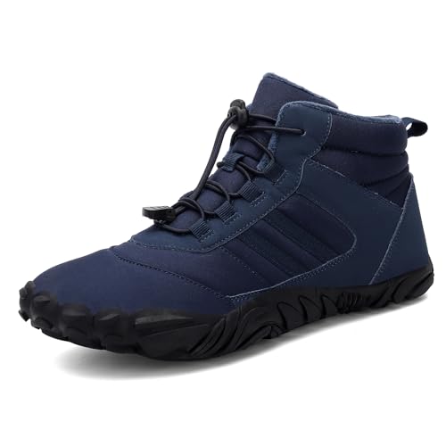 AONEGOLD Barfußschuhe Winter Herren Damen Wasserdicht Traillaufschuhe Warm Gefüttert Winterschuhe Unisex Outdoor rutschfeste Winterstiefel(Blau,Größe 35) von AONEGOLD