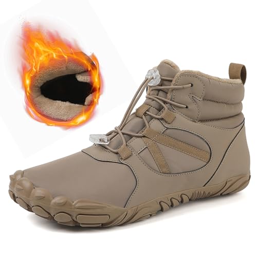 AONEGOLD Barfußschuhe Winter Herren Damen Wasserdicht Traillaufschuhe Warm Gefüttert Winterschuhe Unisex Outdoor rutschfeste Winterstiefel(Braun,Größe 41) von AONEGOLD