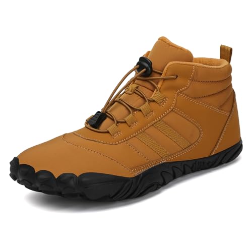 AONEGOLD Barfußschuhe Winter Herren Damen Wasserdicht Traillaufschuhe Warm Gefüttert Winterschuhe Unisex Outdoor rutschfeste Winterstiefel(Gelb,Größe 37) von AONEGOLD