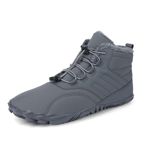 AONEGOLD Barfußschuhe Winter Herren Damen Wasserdicht Traillaufschuhe Warm Gefüttert Winterschuhe Unisex Outdoor rutschfeste Winterstiefel(Grau,Größe 36) von AONEGOLD