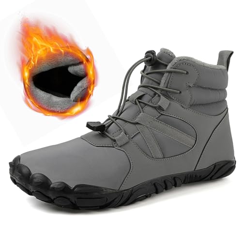 AONEGOLD Barfußschuhe Winter Herren Damen Wasserdicht Traillaufschuhe Warm Gefüttert Winterschuhe Unisex Outdoor rutschfeste Winterstiefel(Grau,Größe 41) von AONEGOLD