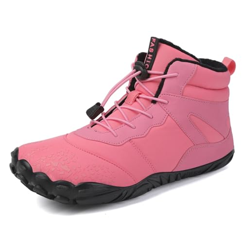 AONEGOLD Barfußschuhe Winter Herren Damen Wasserdicht Traillaufschuhe Warm Gefüttert Winterschuhe Unisex Outdoor rutschfeste Winterstiefel(Rosa,Größe 37) von AONEGOLD