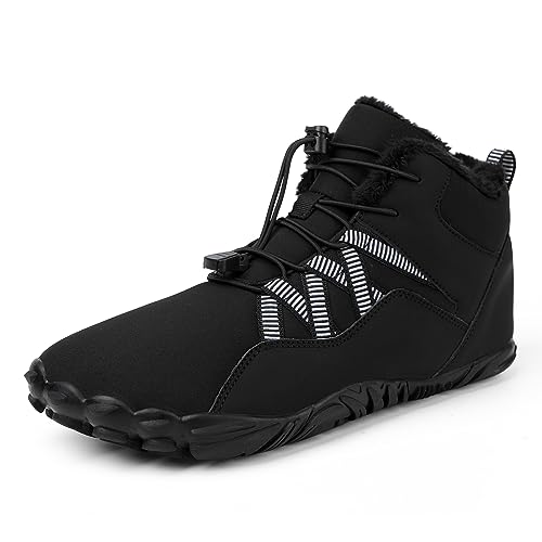 AONEGOLD Barfußschuhe Winter Herren Damen Wasserdicht Traillaufschuhe Warm Gefüttert Winterschuhe Unisex Outdoor rutschfeste Winterstiefel(Schwarz,Größe 39) von AONEGOLD