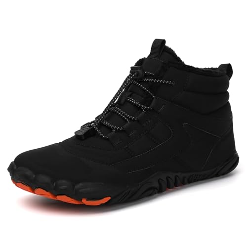 AONEGOLD Barfußschuhe Winter Herren Damen Wasserdicht Traillaufschuhe Warm Gefüttert Winterschuhe Unisex Outdoor rutschfeste Winterstiefel(Schwarz,Größe 41) von AONEGOLD