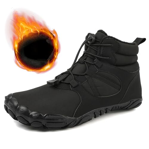 AONEGOLD Barfußschuhe Winter Herren Damen Wasserdicht Traillaufschuhe Warm Gefüttert Winterschuhe Unisex Outdoor rutschfeste Winterstiefel(Schwarz,Größe 45) von AONEGOLD