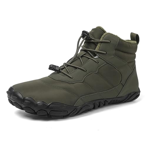 AONEGOLD Barfußschuhe Winter Warm Damen Herren Gefüttert Winterschuhe Traillaufschuhe Bequeme und Leichte Turnschuhe Plüschfutter Fitnessschuhe(L656 Armeegrün,41EU) von AONEGOLD