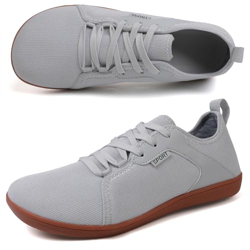 AONEGOLD Breite Barfuss Schuhe Herren Barfußschuhe Damen Zero Drop Solhe Leicht Traillaufschuhe Walkingschuhe Fitnessschuhe Laufschuhe Minimalistische Sneaker (Grau-41EU) von AONEGOLD
