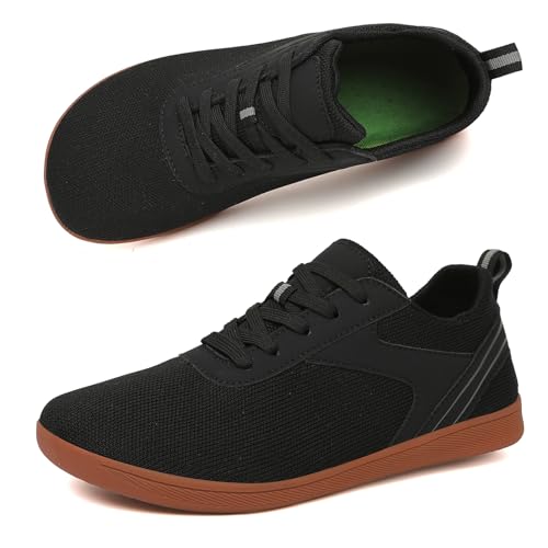 AONEGOLD Breite Barfuss Schuhe Herren Barfußschuhe Damen Zero Drop Solhe Leicht Traillaufschuhe Walkingschuhe Fitnessschuhe Laufschuhe Minimalistische Sneaker (Schwarz/44EU) von AONEGOLD