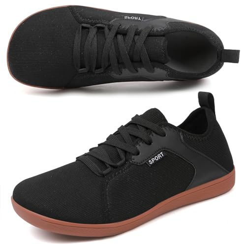 AONEGOLD Breite Barfuss Schuhe Herren Barfußschuhe Damen Zero Drop Solhe Leicht Traillaufschuhe Walkingschuhe Fitnessschuhe Laufschuhe Minimalistische Sneaker (Schwarz-45EU) von AONEGOLD