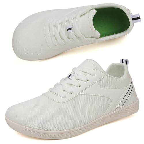 AONEGOLD Breite Barfuss Schuhe Herren Barfußschuhe Damen Zero Drop Solhe Leicht Traillaufschuhe Walkingschuhe Fitnessschuhe Laufschuhe Minimalistische Sneaker (Weiß/45EU) von AONEGOLD