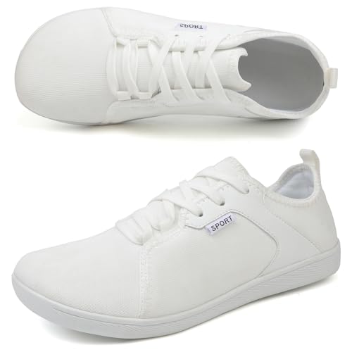 AONEGOLD Breite Barfuss Schuhe Herren Barfußschuhe Damen Zero Drop Solhe Leicht Traillaufschuhe Walkingschuhe Fitnessschuhe Laufschuhe Minimalistische Sneaker (Weiß-38EU) von AONEGOLD