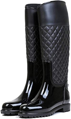 AONEGOLD Damen Gummistiefel Langschaft wasserdichte Regenstiefel Casual Garten Stiefel(Schwarz,37 EU) von AONEGOLD