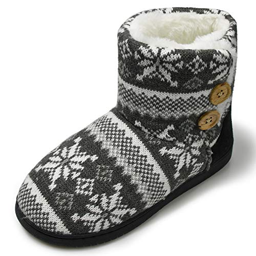 AONEGOLD Damen Herren Hausschuhe Plüsch Gefüttert Hausstiefel Winter Warm Hüttenstiefel Bequeme Flauschige Gestrickte rutschfeste Hüttenschuhe(Grau,Größe 40-41) von AONEGOLD