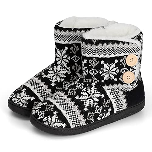 AONEGOLD Damen Herren Hausschuhe Plüsch Gefüttert Hausstiefel Winter Warm Hüttenstiefel Bequeme Flauschige Gestrickte rutschfeste Hüttenschuhe(Schwarz,Größe 40-41) von AONEGOLD