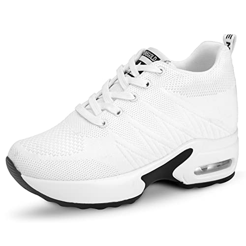 AONEGOLD Damen Keilabsatz Sneakers Bequeme Wedges Sportschuhe Turnschuhe Atmungsaktiv Freizeitschuhe(Weiß-2786,37 EU) von AONEGOLD