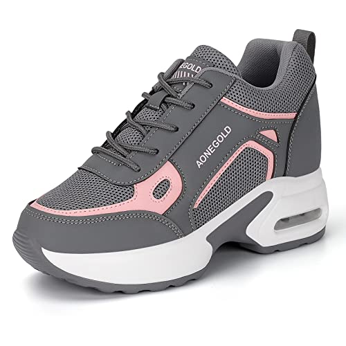 AONEGOLD Damen Keilabsatz Sneakers Sportschuhe Wedges Turnschuhe Freizeit Schuhe(Grau-6037,36EU) von AONEGOLD