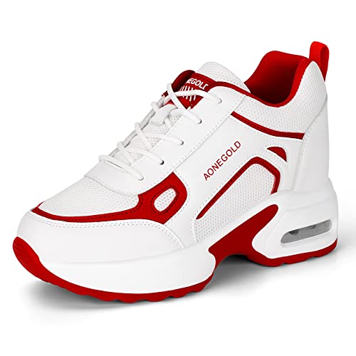 AONEGOLD Damen Keilabsatz Sneakers Sportschuhe Wedges Turnschuhe Freizeit Schuhe(Rot-6037,41EU) von AONEGOLD