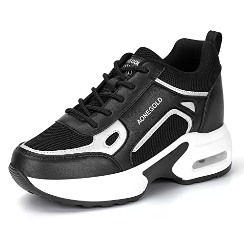 AONEGOLD Damen Keilabsatz Sneakers Sportschuhe Wedges Turnschuhe Freizeit Schuhe(Schwarz-6037,38EU) von AONEGOLD