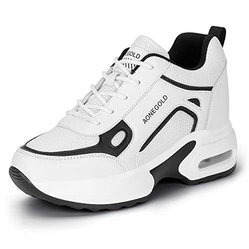 AONEGOLD Damen Keilabsatz Sneakers Sportschuhe Wedges Turnschuhe Freizeit Schuhe(Weiß-Schwarz 6037,36EU) von AONEGOLD