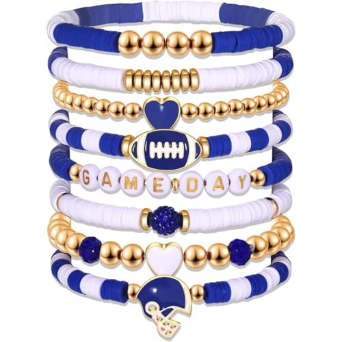 AONEGOLD Damen Modischer Match Day Armband 8 Stück Stackable Bracelet Armbänder Set Stretch Armbänder aus Fimo Mädchen Modeschmuck Sportschmuck Frauen Party Weihnachten Geburtstag Jubiläum (A) von AONEGOLD