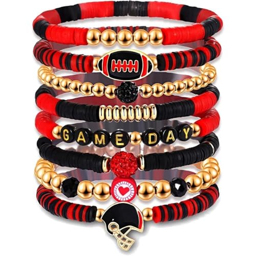 AONEGOLD Damen Modischer Match Day Armband 8 Stück Stackable Bracelet Armbänder Set Stretch Armbänder aus Mädchen Modeschmuck Sportschmuck Frauen Party Weihnachten Geburtstag Jubiläum (B) von AONEGOLD