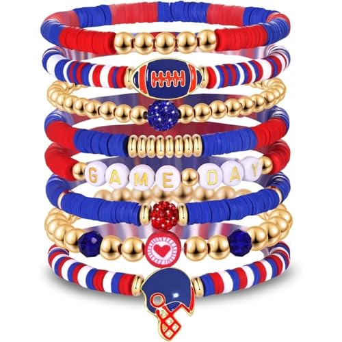 AONEGOLD Damen Modischer Match Day Armband 8 Stück Stackable Bracelet Armbänder Set Stretch Armbänder aus Fimo Mädchen Modeschmuck Sportschmuck Frauen Party Weihnachten Geburtstag Jubiläum (C) von AONEGOLD