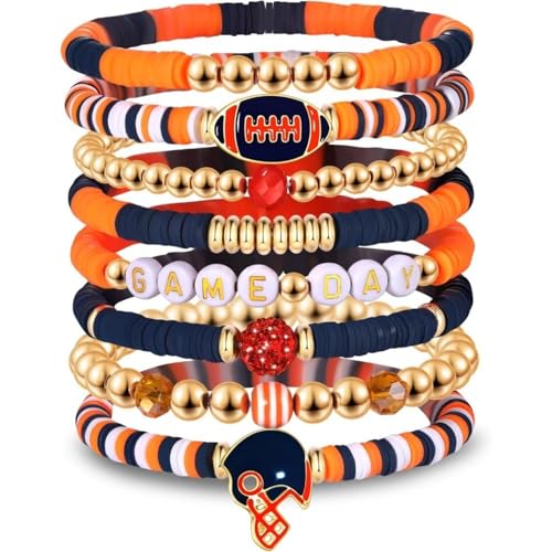 AONEGOLD Damen Modischer Match Day Armband 8 Stück Stackable Bracelet Armbänder Set Stretch Armbänder aus Mädchen Modeschmuck Sportschmuck Frauen Party Weihnachten Geburtstag Jubiläum (D) von AONEGOLD